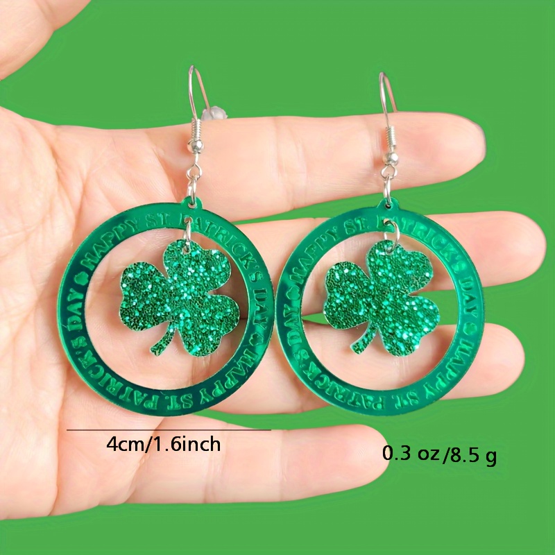  St Patricks Day Earrings Green Lucky Clover Dangling