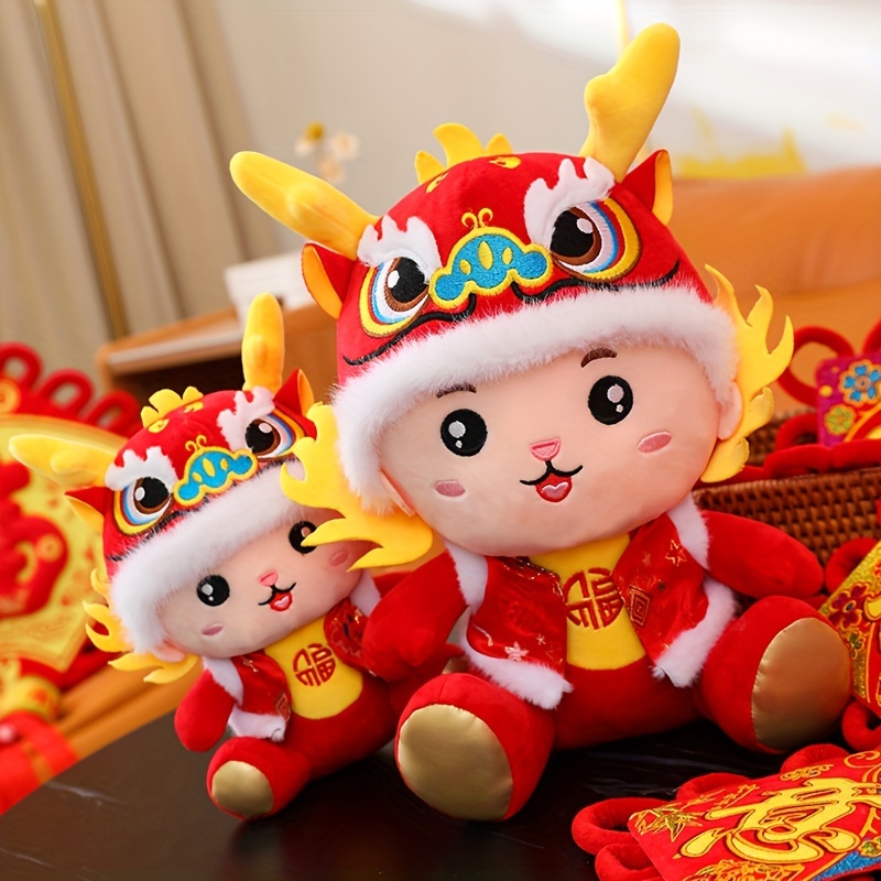 curfair 2024 Dragon Plush Zodiac Doll- Year of 2024 Dragon Mascot Plush  Doll Zodiac Dragon Stuffed Animal Doll Home New Year Decoration Gift Men A