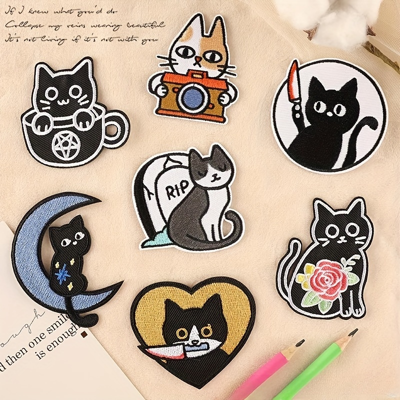  7Pcs Kids Cute Cartoon Kitty Iron On Patches for Clothing Sew On /Iron On Applique Embroidered Patches for T-Shirt, Jackets, Jeans,  Vests,Hats, Backpacks : Arts, Crafts & Sewing