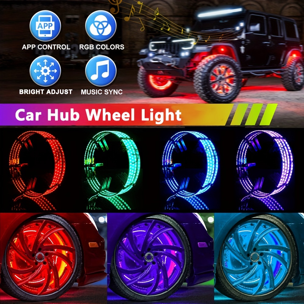 Seven color Car Wheel Hub Lights Wheel App Remote Control - Temu