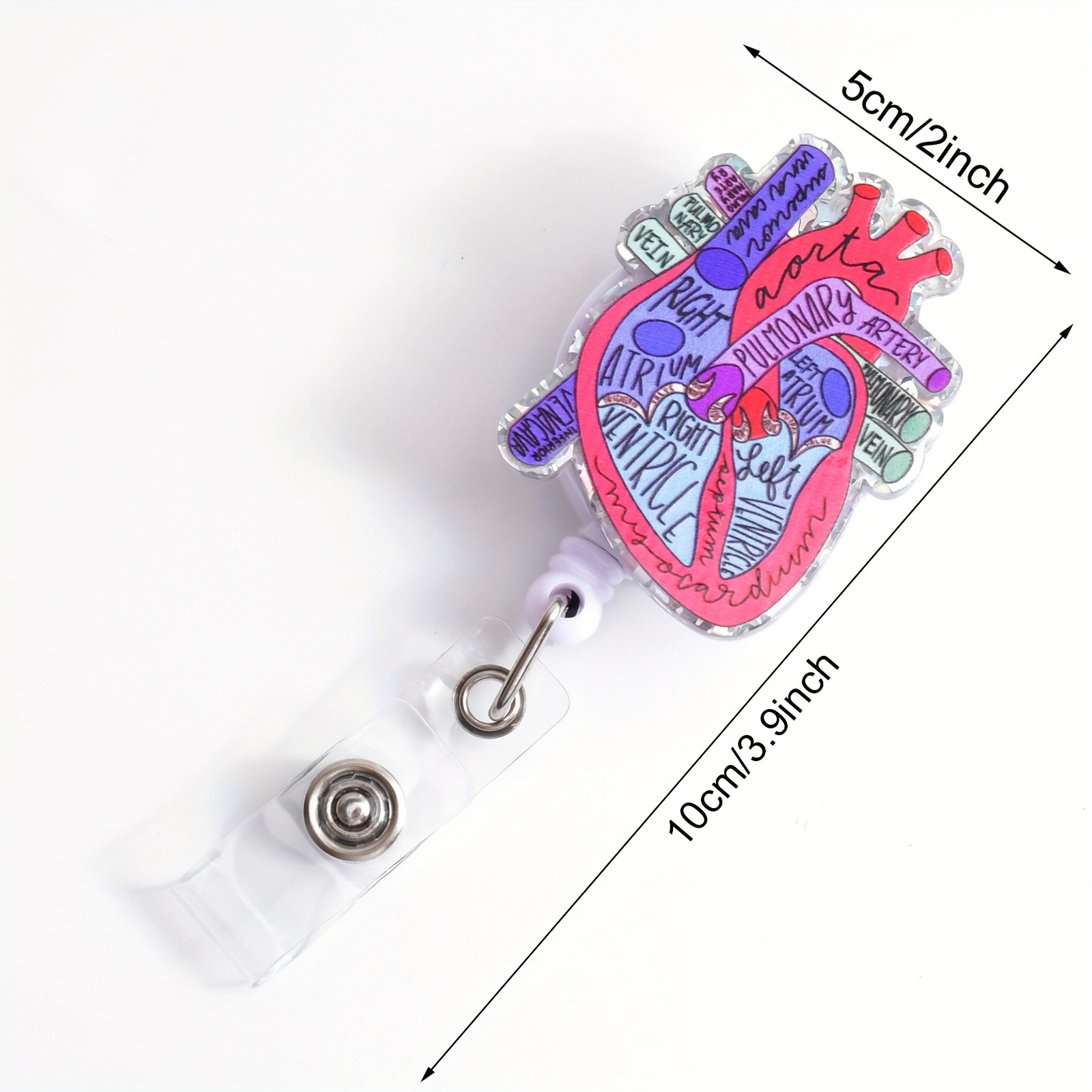 Cat,pc Heart Badge Reel with Clip Cute Acrylic Badge Clip, Funny Anatomy Anatomical Cardiac ID Card Badge Holder, Retractable for Nurses Office