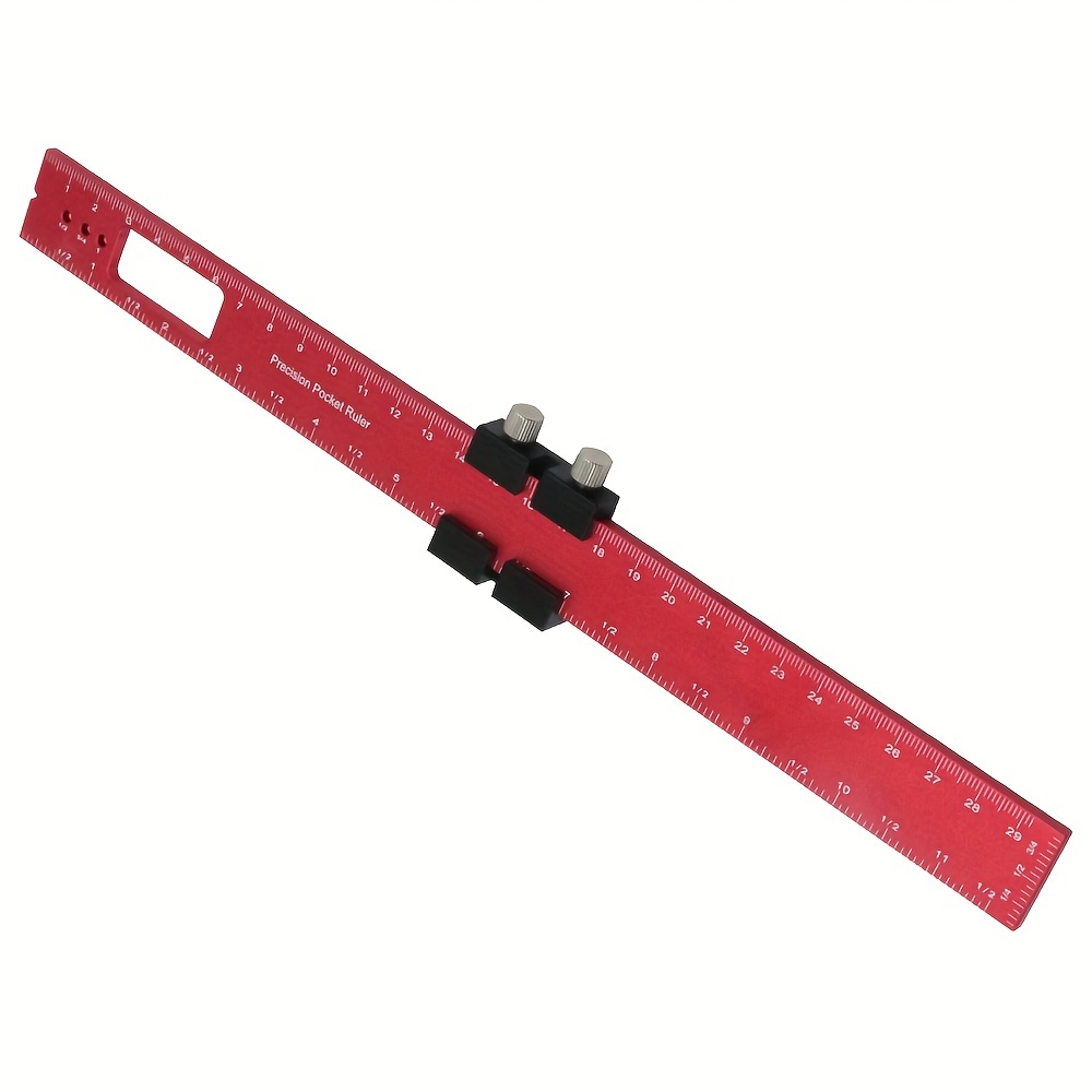 Woodworking Precision Pocket Ruler Aluminum Slide Ruler Inch And Metric T-type Scribing Ruler Square Layout Tool W/ Slide Stops