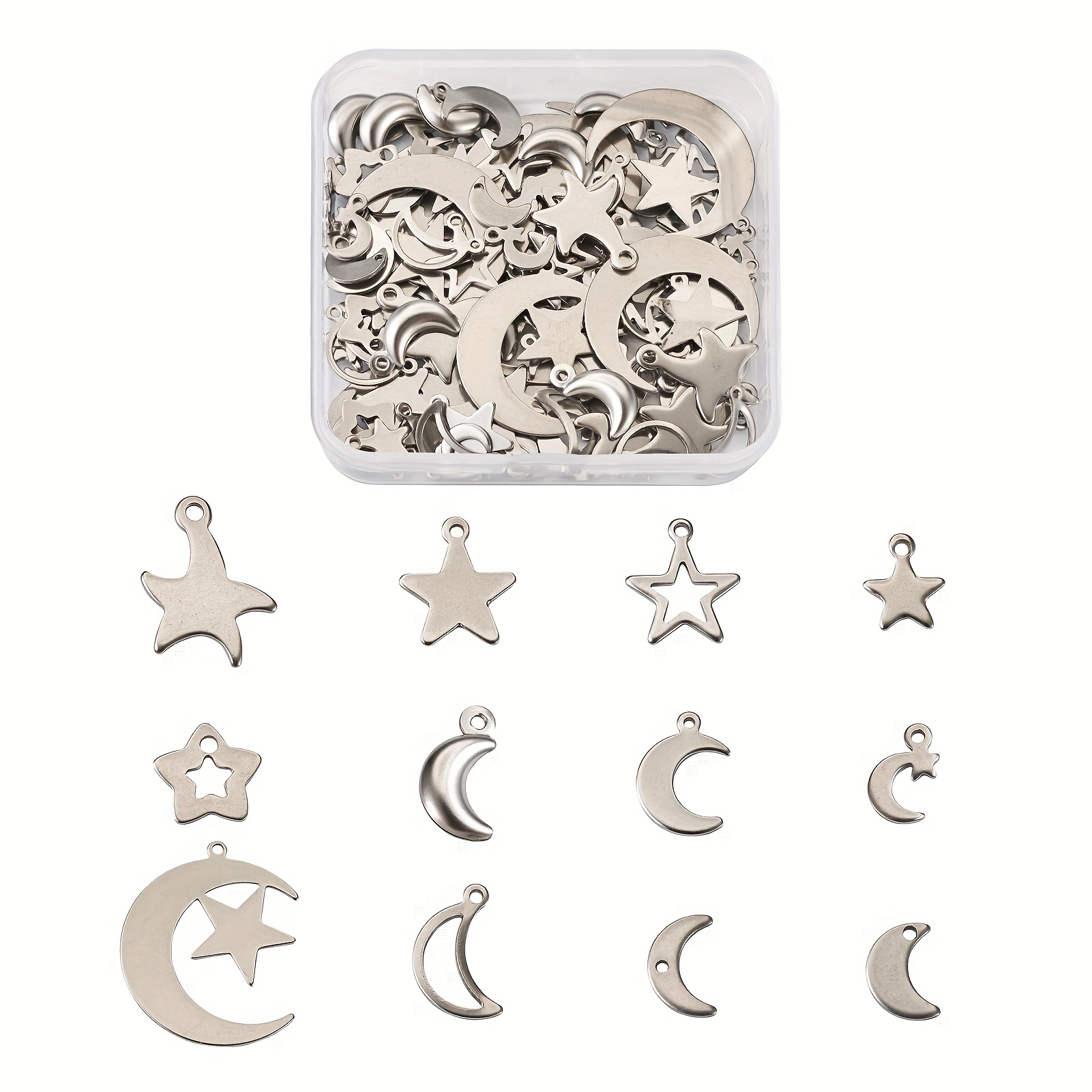 5 Styles Stainless Steel Sun Moon Stars Patterns Charms For - Temu