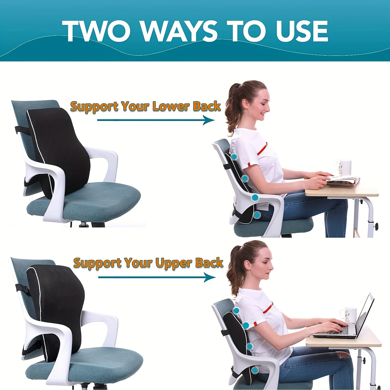 SAIREIDER Seat Cushion and Lumbar Support Pillow for Office Chair, Memory  Foam Car Seat Cushions Back Support Pillows, Help Relieve Pain of Back