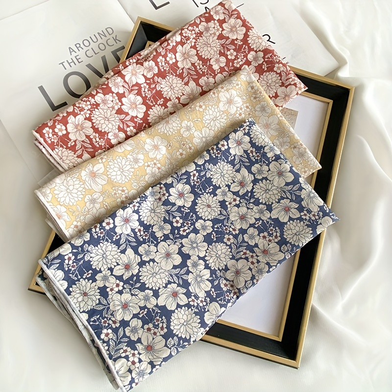 

22.83" Fresh Floral Printed Square Scarf, Vintage Literary Cotton Neck Scarf, Thin Decorative Small Headband For Women