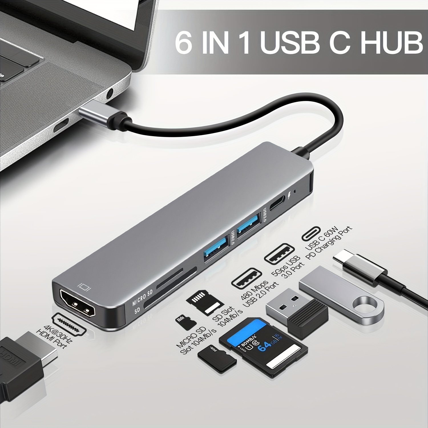 Hub USB C -4 in 1 Porte USB Multiple per pc Docking Station hub USB c to USB  Adattatore USB C Con 1 USB 3.0 & 3 USB 2.0 Tipo C Hub，per