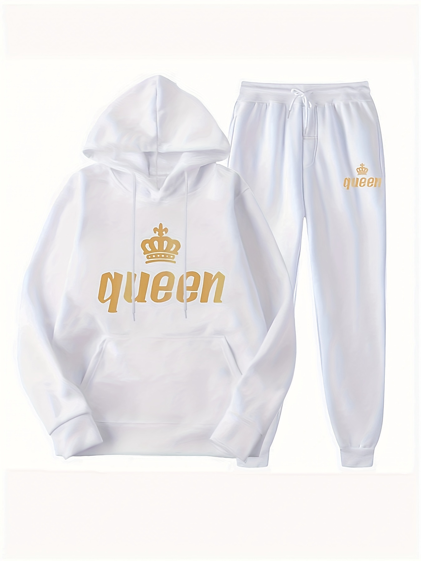 Plus Size Sporty Outfits Set, Women's Plus Letter Graphic Long Sleeve  Drawstring Hoodie With Pockets & Joggers Outfits 2 Piece Set