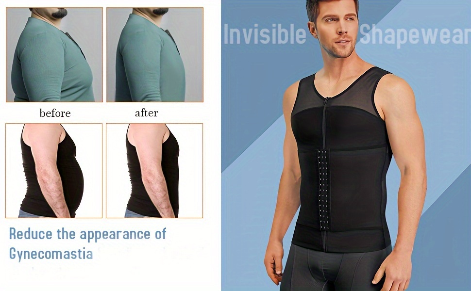 Junlan Mens Compression Shirt Slimming Body Shaper Vest Sleeveless  Undershirt Tank Top Tummy Control Shapewear For Men