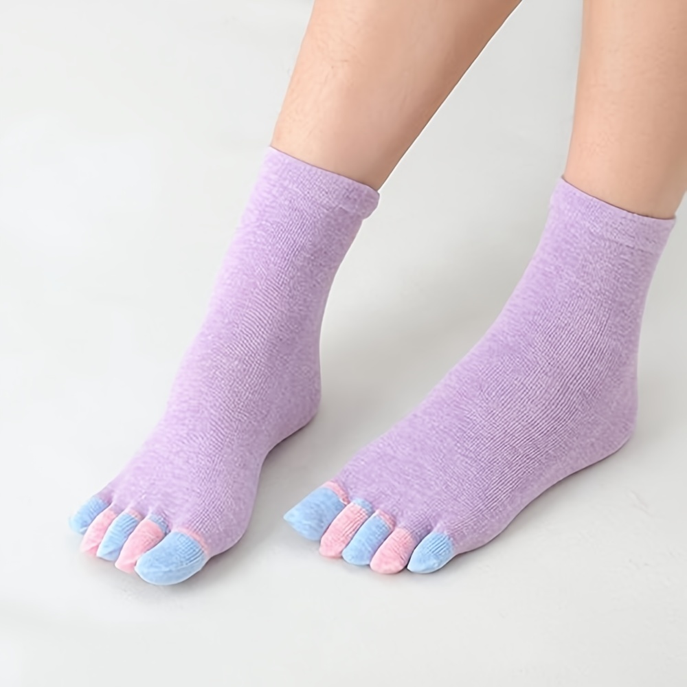 5/3/2/1 Pairs Womens Five Finger Toe Socks Crew Sports Solid Color Causal  Socks♡