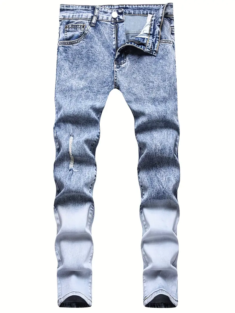 Men Distressed Washed Stretch Jeans Vintage Skinny Slim Fit - Temu