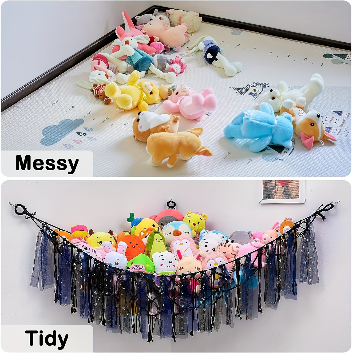 stuffed animal net hammock toy storage net with tassels for stuffed animal plush toy bohemian   corner hanging net toy organizer halloween christmas gift details 9