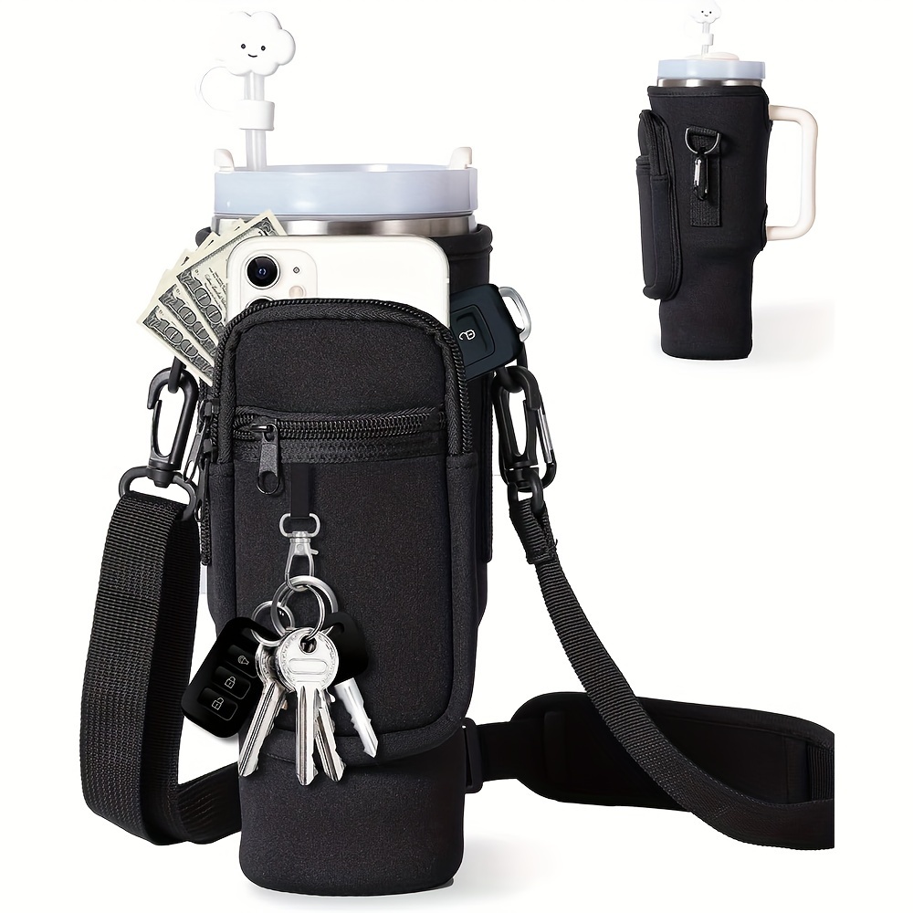 Water Bottle Holder with Strap for Stanley 40oz Tumbler with Handle, Water  Bottle Carrier Sling Bag with Phone Pocket, Tumbler Accessories for