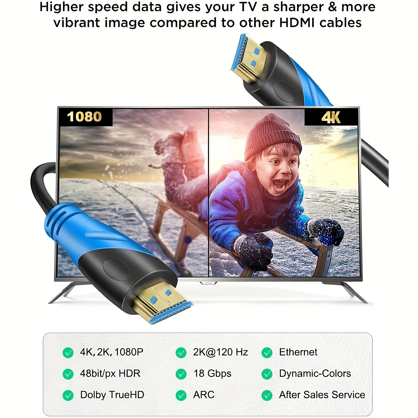 HDMI 4K Cable 4K@60hz HDR UHD 2K,1080P 48 bit/px HDR ARC Compatible 18Gbps