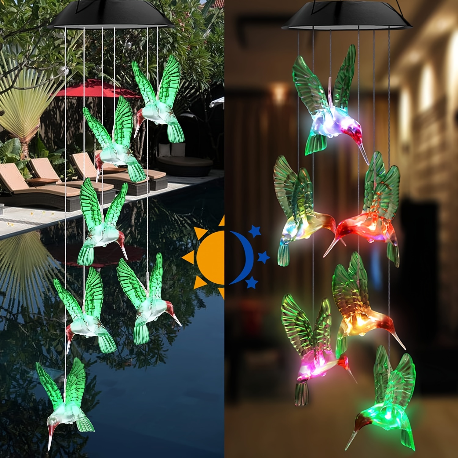 Carillon éolien solaire à couleur changeante, boule de cristal, colibri,  lampe étanche, utilisation en extérieur pour la décoration de jardin de  cour - AliExpress
