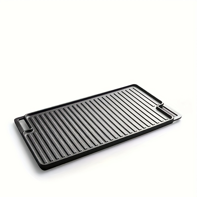 1pc, Cast Iron Double-sided Griddle, Home Outdoor Two-ear Grill Griddle  Rectangular, Suitable For Indoor Stoves Or Outdoor Grill Accessories,  Uncoated