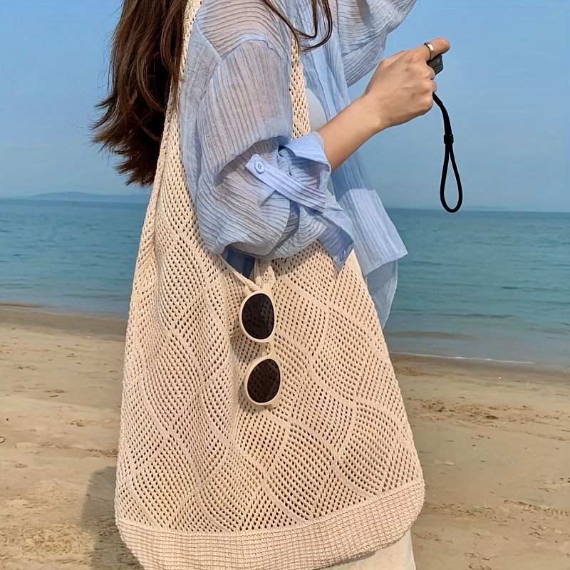 

Summer Beach Hollow Hobo Bag, Boho Style Knit Shoulder Bag, Large Capacity Tote Bag For Travel Vacation Beach
