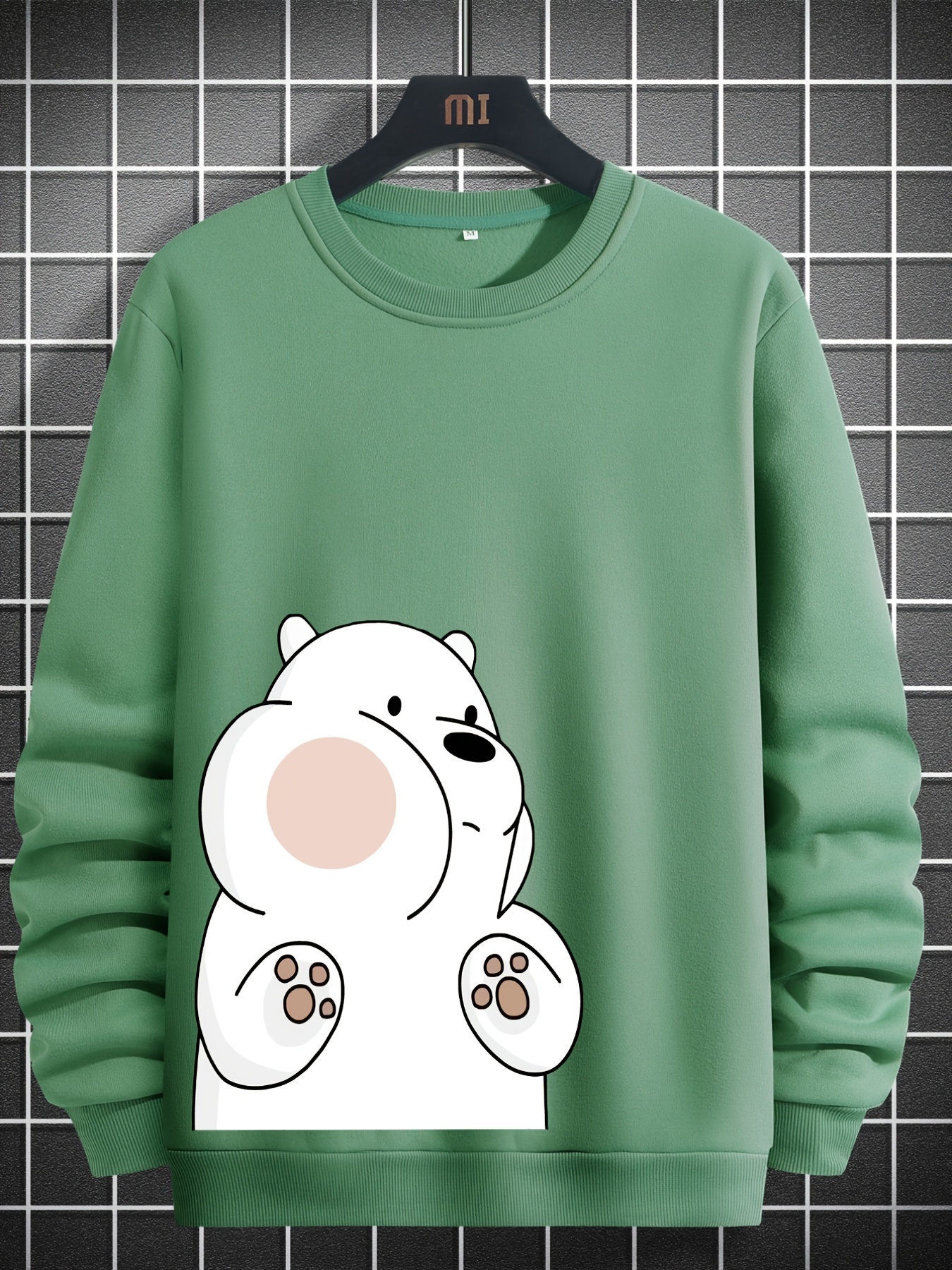 Men s Creative Anime Bear Pattern Round Neck Pullover Long Temu