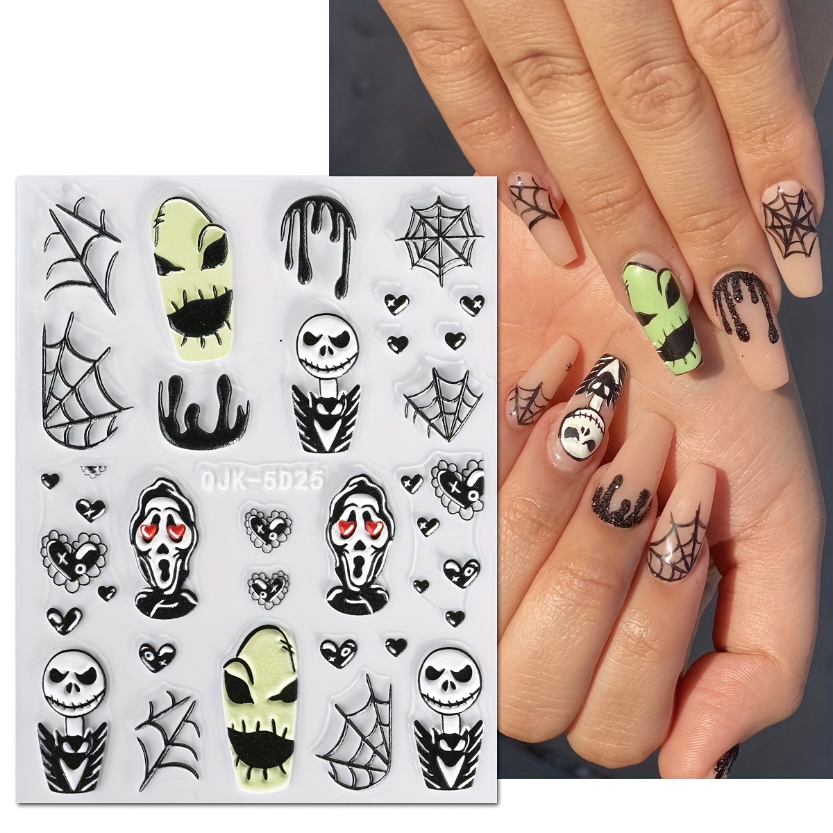 9 Sheets Halloween Nail Art Stickers Ghost 3D Nail Decals Spider