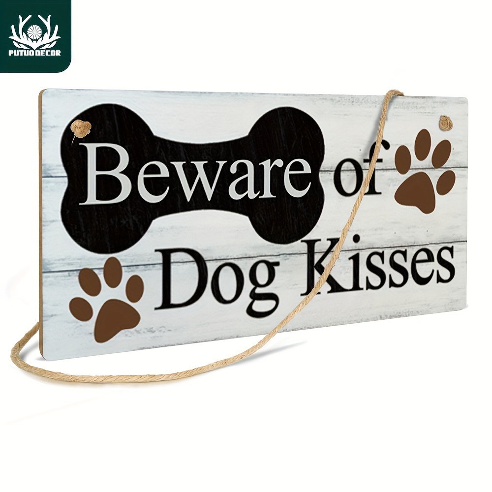 

1pc, Beware Of Dog Kisses Wooden Sign, Rustic Wall Hanging Plaque Vintage Wood Plate Gifts For Home Farmhouse Porch Decoration, 3.9 X 7.8 Inches
