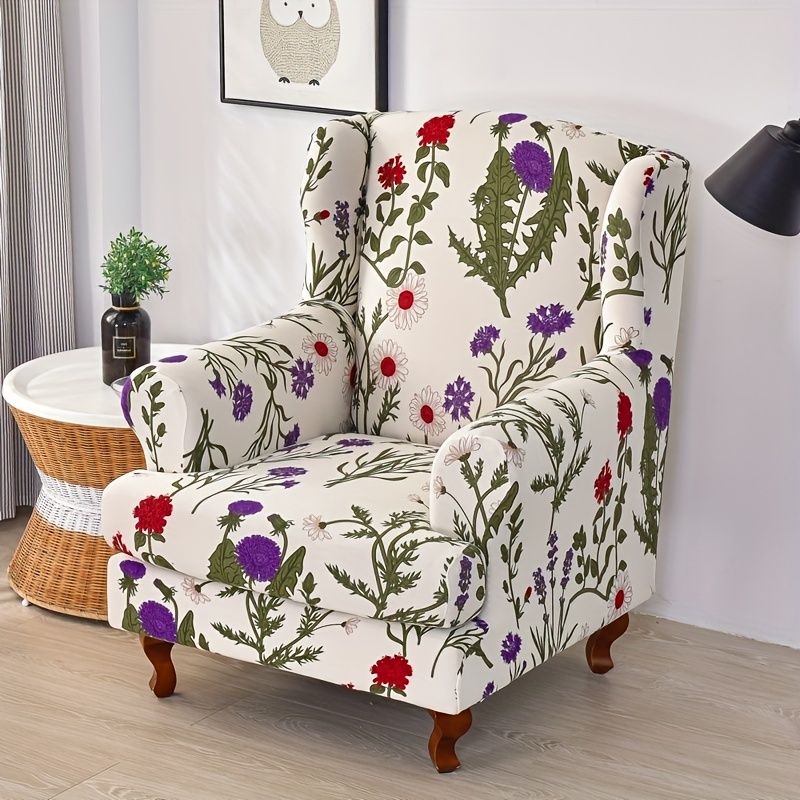 1pc Flower Printed Wingback Chair Slipcover Protect Your Furniture and Add a Touch of Style to Your Home Decor Couch Cover