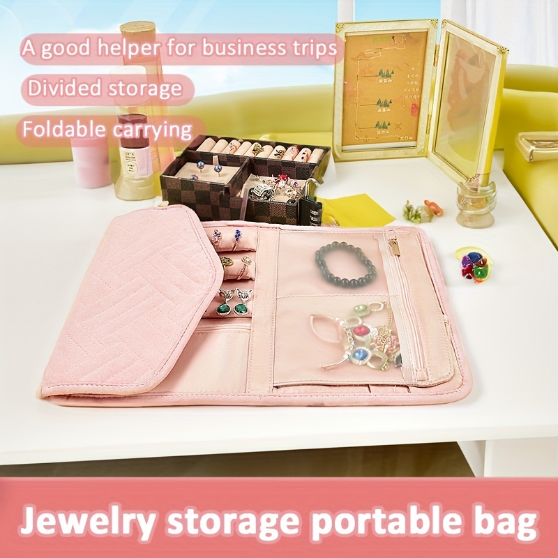 Plain Color Foldable Jewelry Storage Bag Travel Portable Earrings