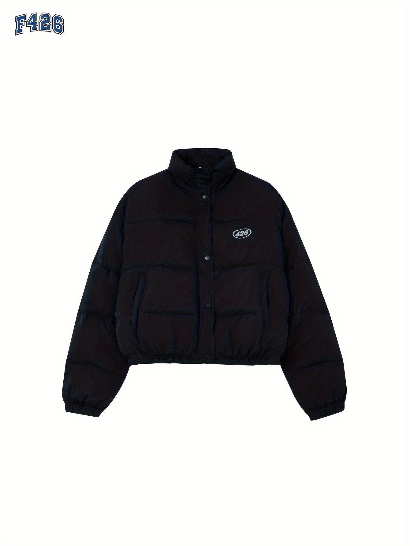 Solid Stand Collar Winter Puffer Jacket Long Sleeve Elastic - Temu