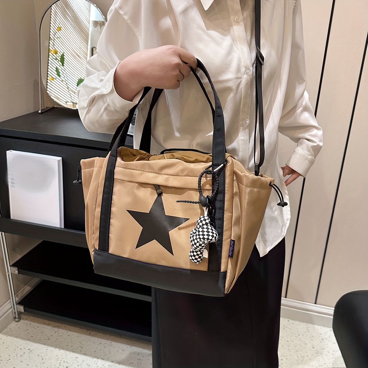 Trendy Star Pattern Colorblock Shoulder Bag Casual Temu