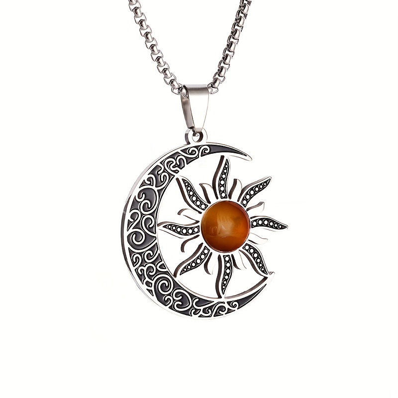 Necklace for Women Stainless Steel Moon Sun Pendant Necklace Gold Plated  Lucky Amulet Jewelry Gifts