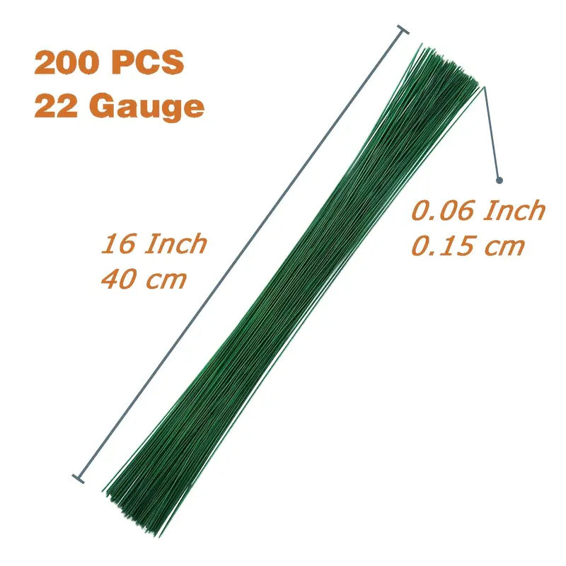 Hamiggaa 200 Pcs Floral Flower Stem Wire,16 inch 22 Gauge Flower Paper Wrapped Wire,Green Crafting Floral Stem for Flower Arrangements DIY,Bouquent