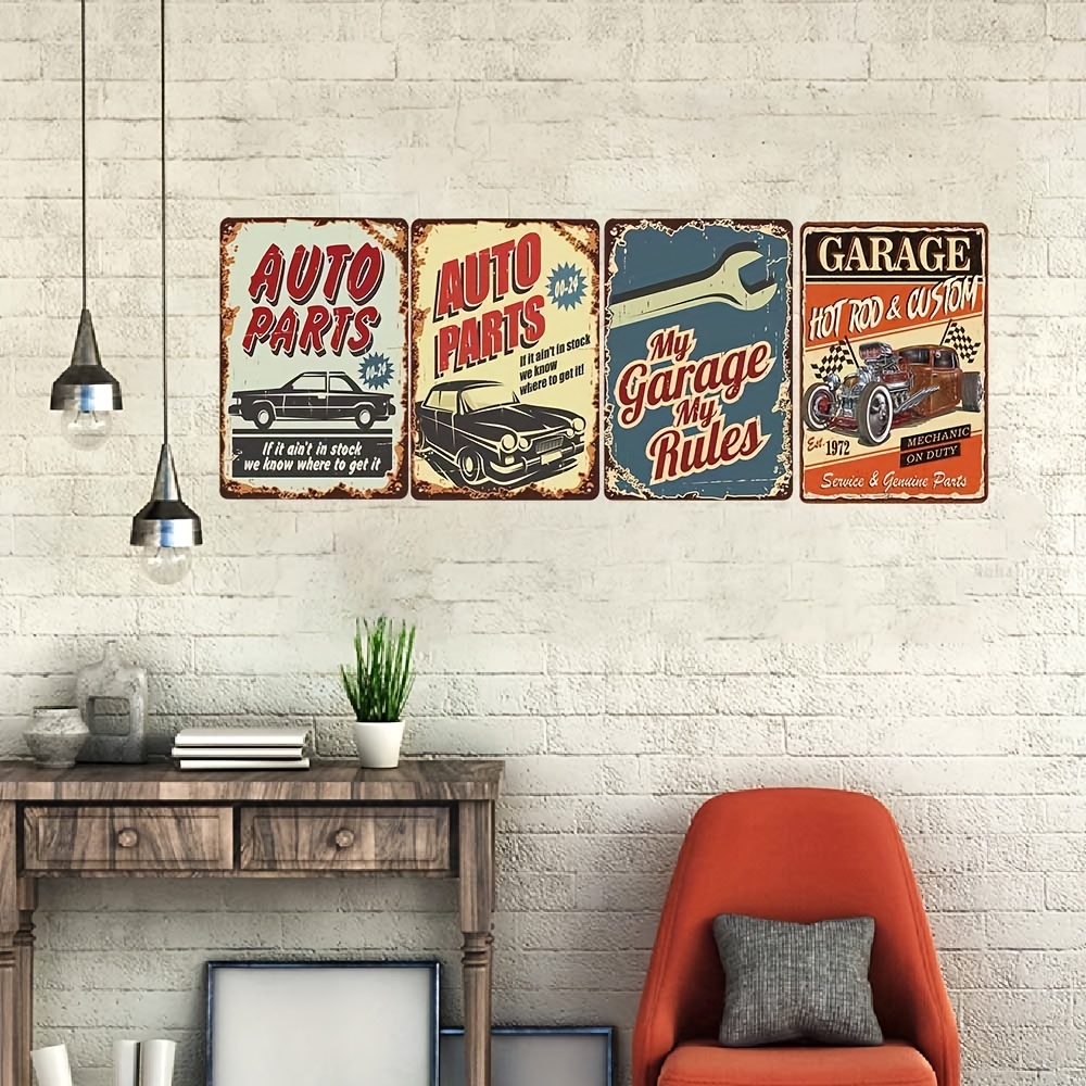 living room wall decor ideas Mechanic On Duty Garage tin metal