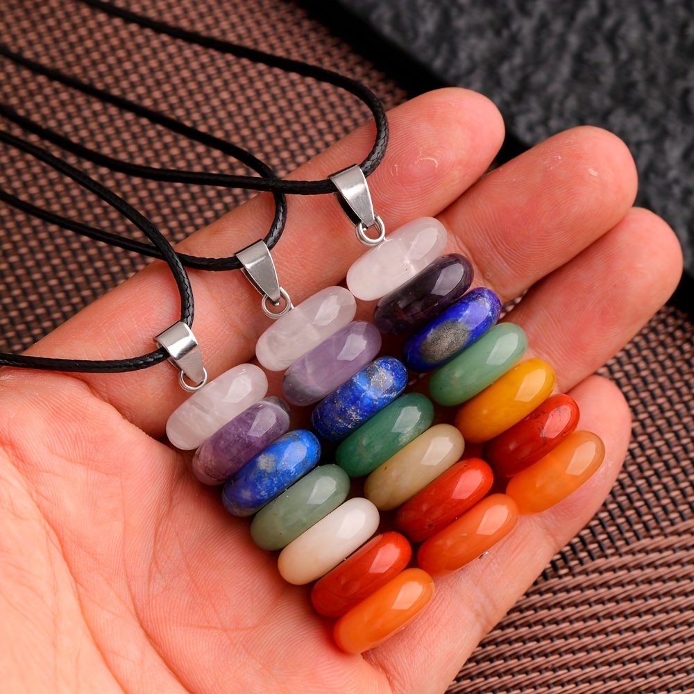 1pc 7 Chakra Crystal Stone Necklace, Natural Seven Color Crystal Stone  Round Pendant Necklace, Used For Energy Therapy Accessories