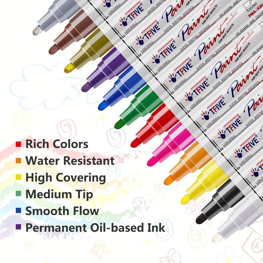 20 Colors Paint Markers, Paint Pens Oil-Based Waterproof Paint Marker Pen  Set, Never Fade Quick Dry and Permanent, Works on Rocks Painting, Wood