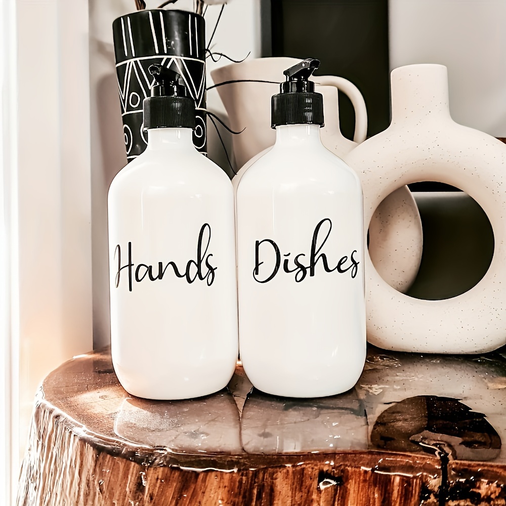Juego de 2 dispensadores de jabón de manos y platos de cerámica para cocina  y baño, dispensador de jabón líquido recargable, dispensador de jabón de