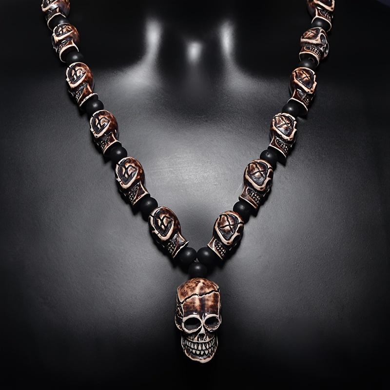 

Punk Rock Skull Bead Necklace - Decor, 24"x14"x16mm, 10mm Beads, 45mmx25mm Skull Pendant, Resin Material, No Magnetic, Qianzhiyun Brand