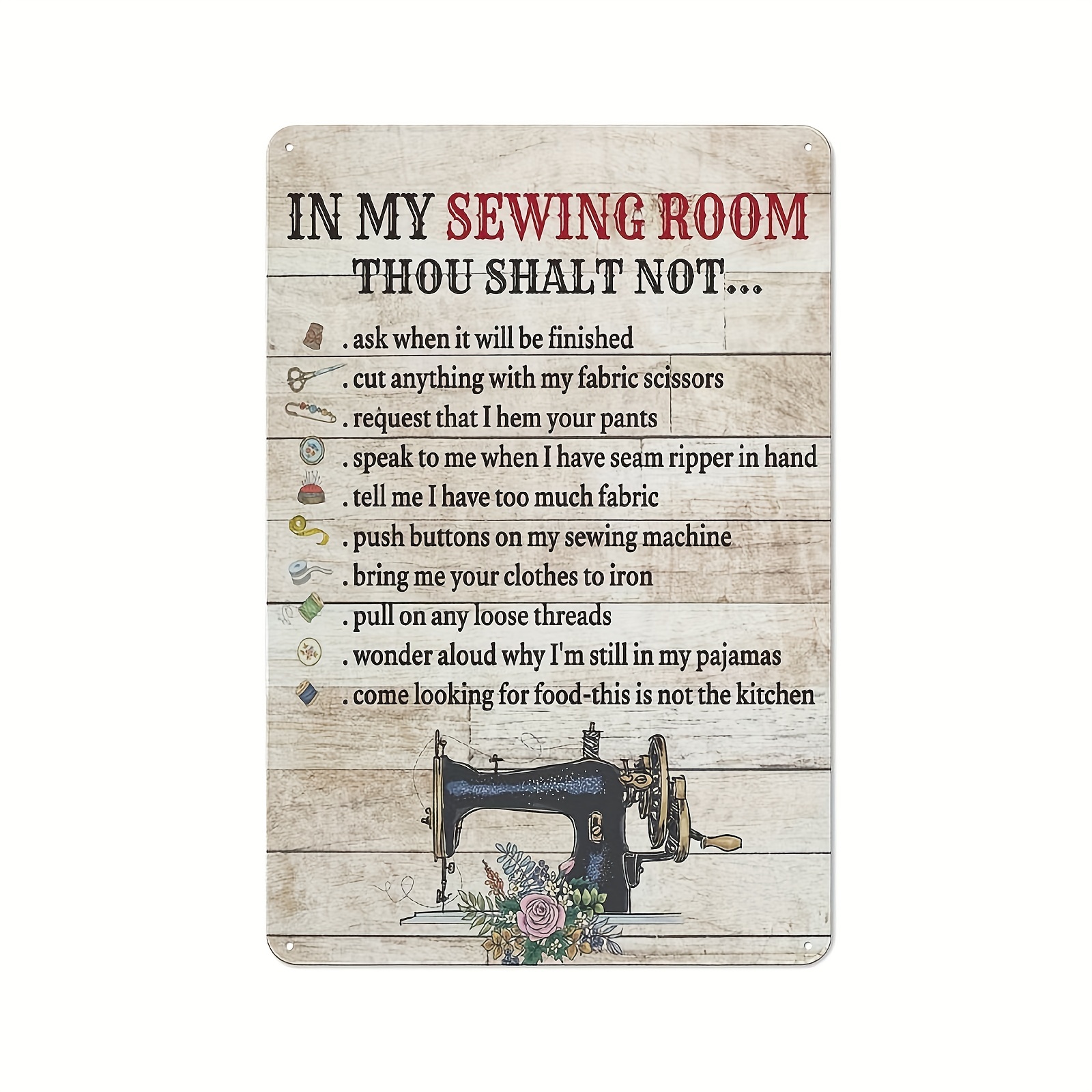 Funny Metal Tin Sign In My Sewing Room Thou Shalt Not Sewing - Temu