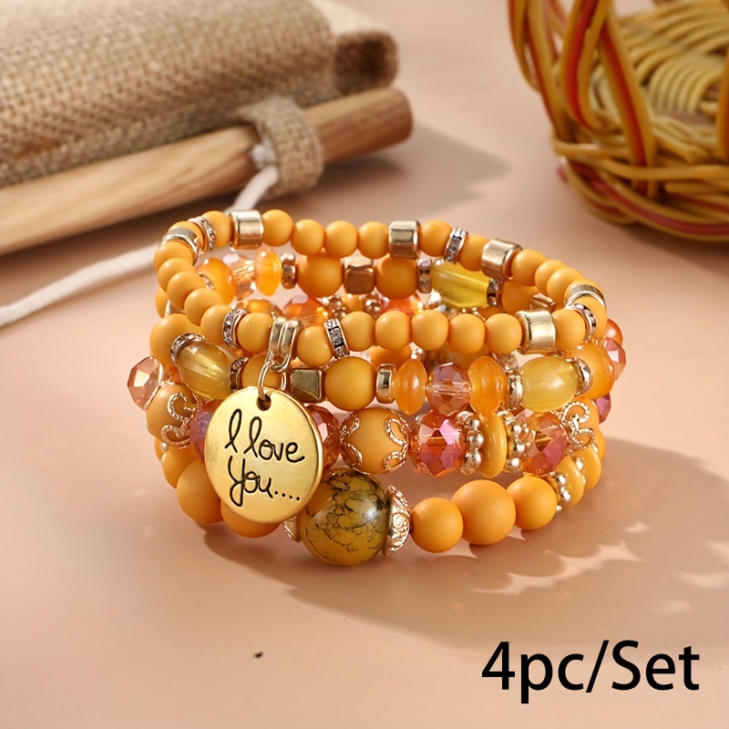 Bohemian Multilayer Bead Bracelet Peach Heart Pendant Vintage Couple  Bracelet Handmade