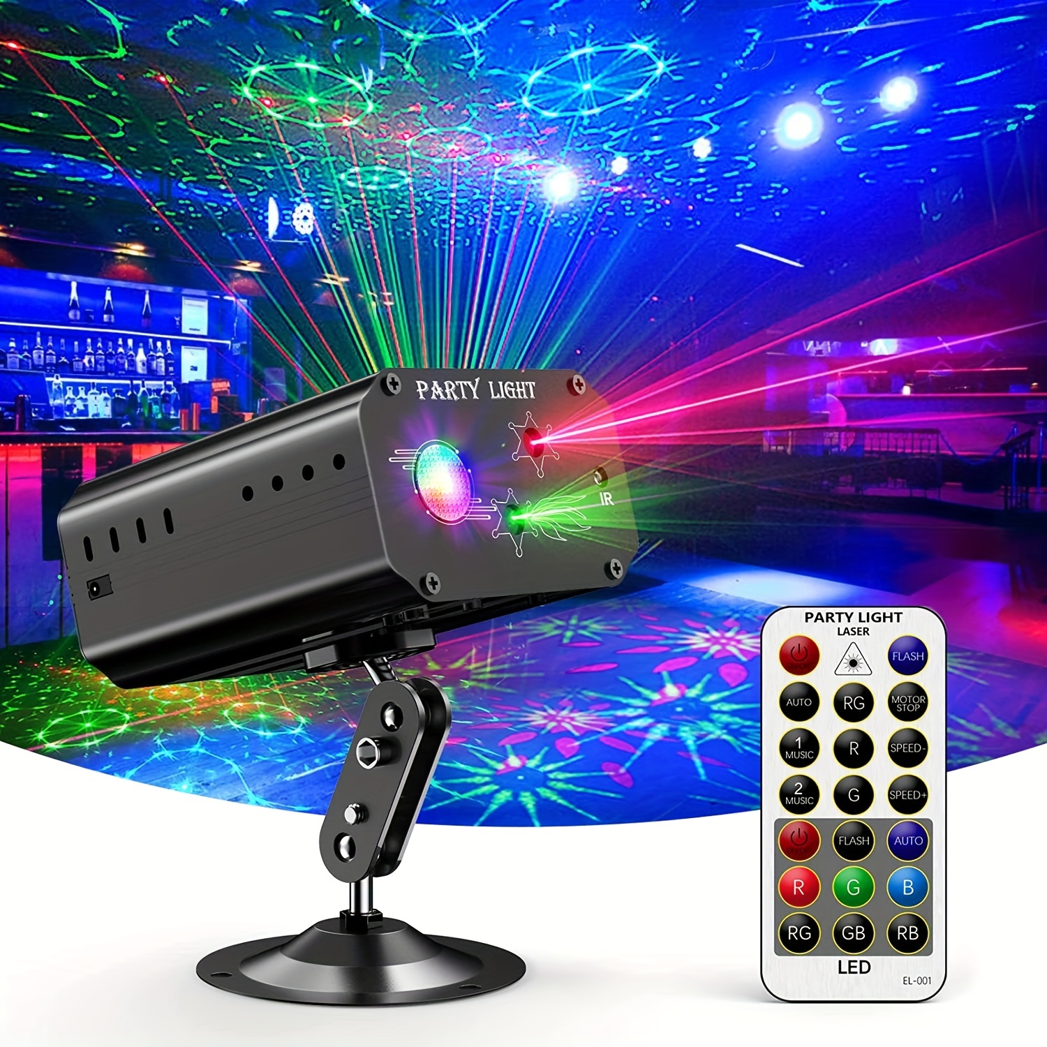 1 Luces Láser Para Fiestas Proyector Luz De Club DJ Con Control Remoto  Baile LED