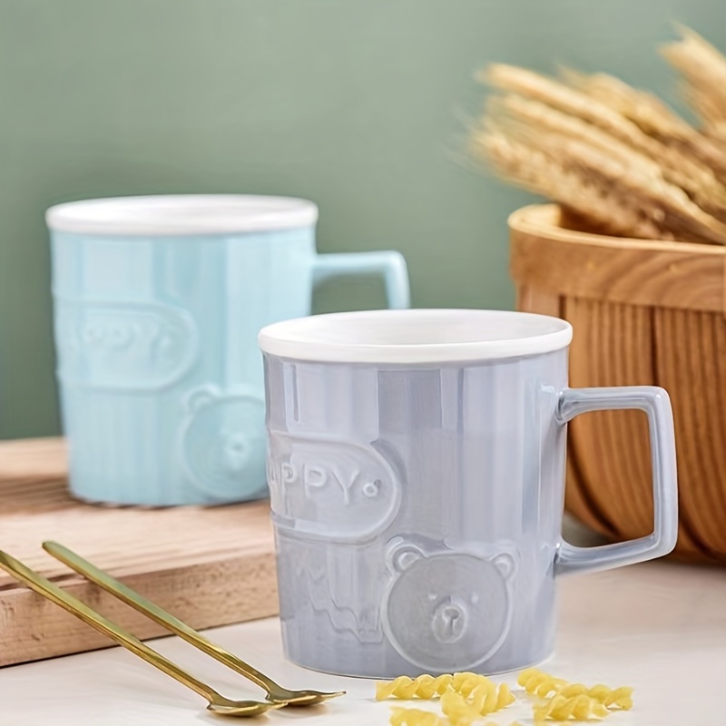 1pc Ceramic Mug With Lid & Bear Shaped Handle For Coffee