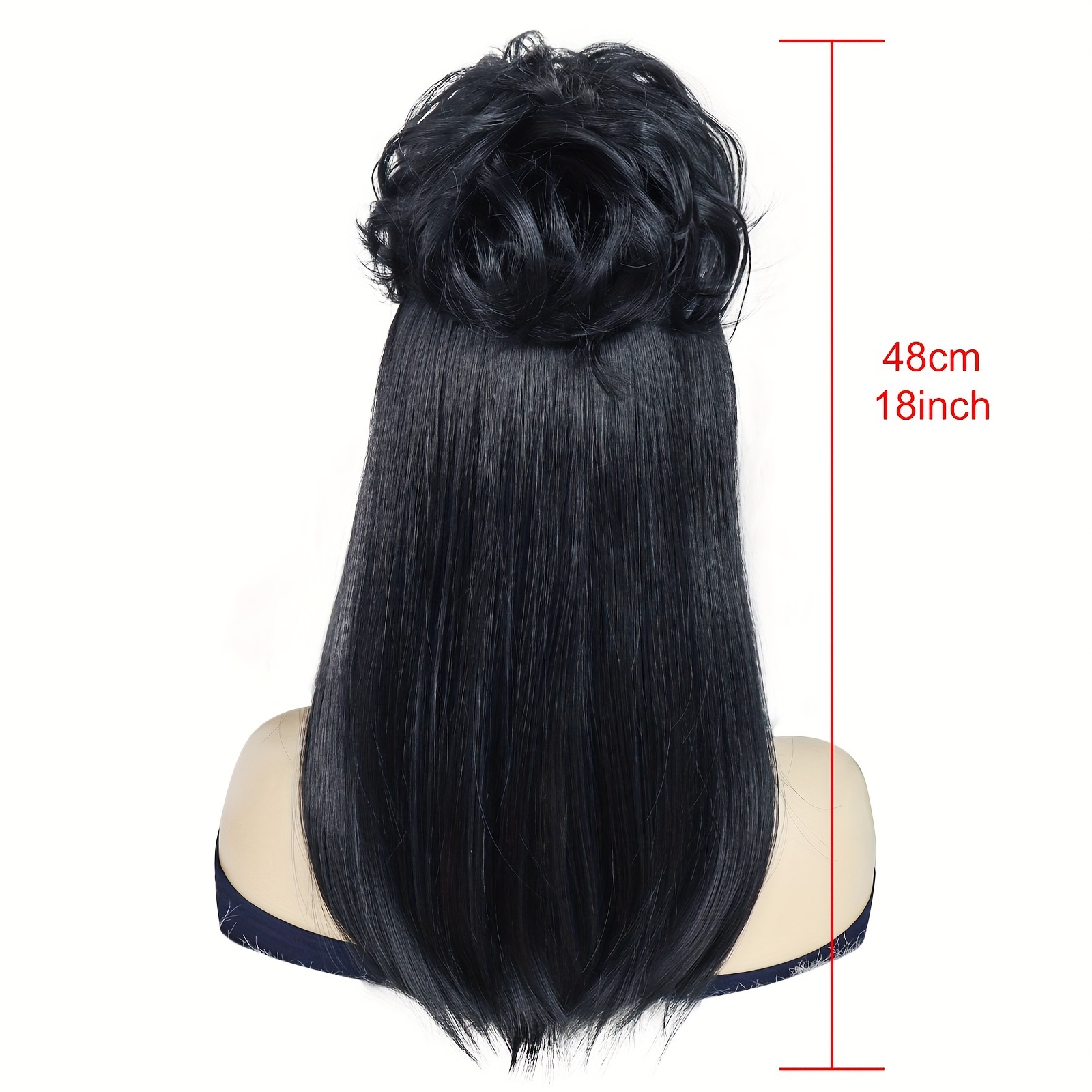 Black Medium Length Straight Synthetic Soft Fiber Hair Temu