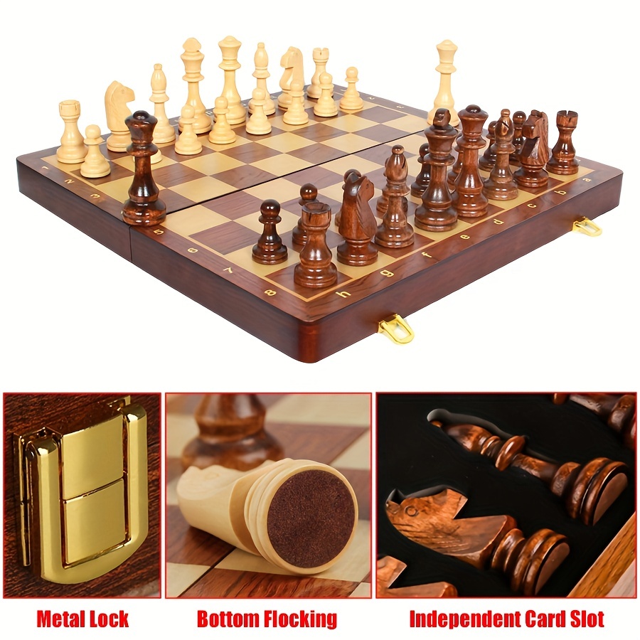 Xadrez Jogo De Xadrez Jogo de xadrez de madeira com tabuleiro dobrável,  peças de xadrez e caixa de armazenamento, jogo de tabuleiro 2 rainhas  extras Tabuleiro de Xadrez