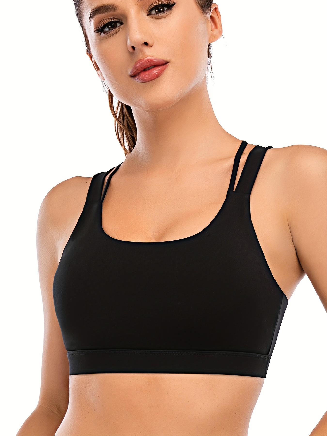Women Sports Bra Buttoned Front U Neck Removable Padded Breathable
