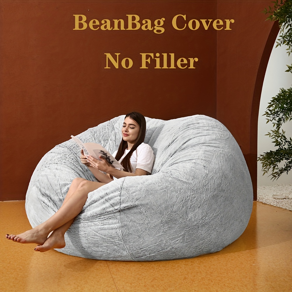 Giant Fur Bean Bag Chair Cover for Kids Adults, (No Filler) Living Room Furniture Big Round Soft Fluffy Faux Fur Beanbag Lazy Sofa Bed Cover (Black