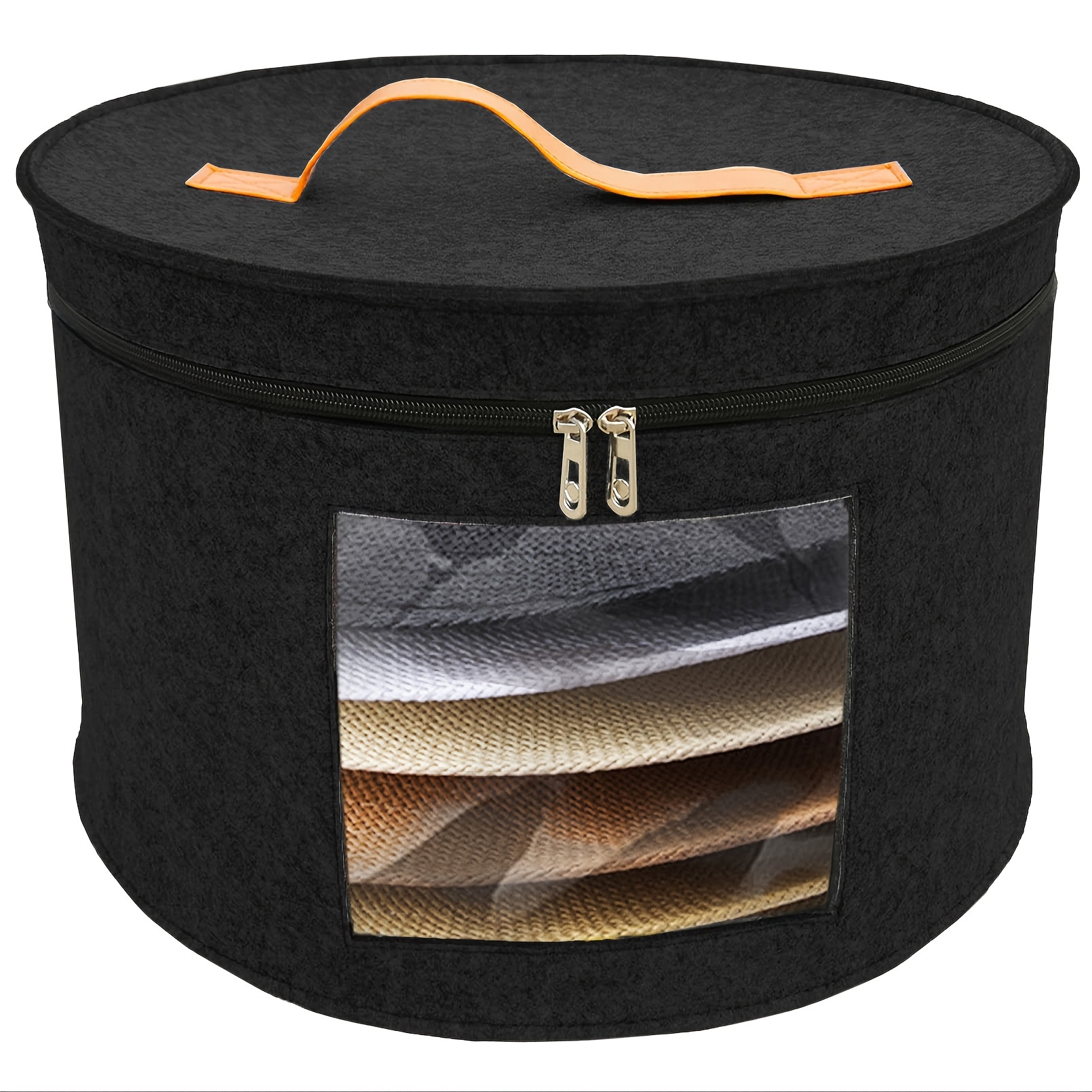 

Hat Storage Box, Portable Felt Organizer, Large Capacity Round Travel Hat Container With Dustproof Lid, Toys & Clothes Storage Bag