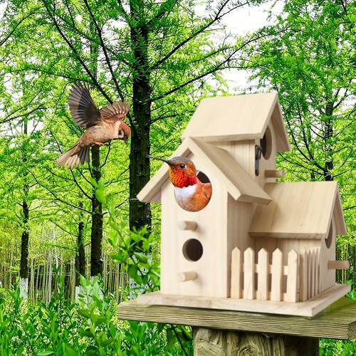 beautiful wooden bird house perfect for breeding nesting enjoying outdoor birds in your garden