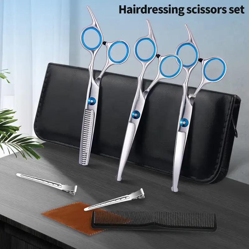 professional dog grooming scissors kit with safety round tip pet grooming scissors kit straight thinning curved pet trimming cutting shears comb set for dog cat grooming details 5