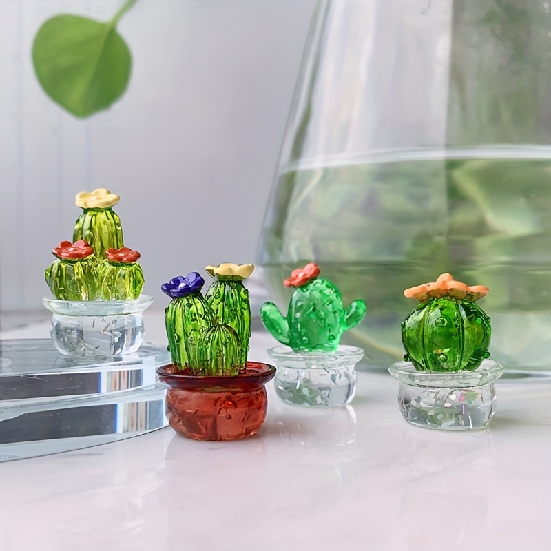 4pcs Artificial Plant Handmade Blown Glass Art Cactus Cute Crystal  Miniature Cactus Figurines Home Office Desk Tabletop Simulation Plants  Decorations Car Inner Ornaments, Shop Latest Trends