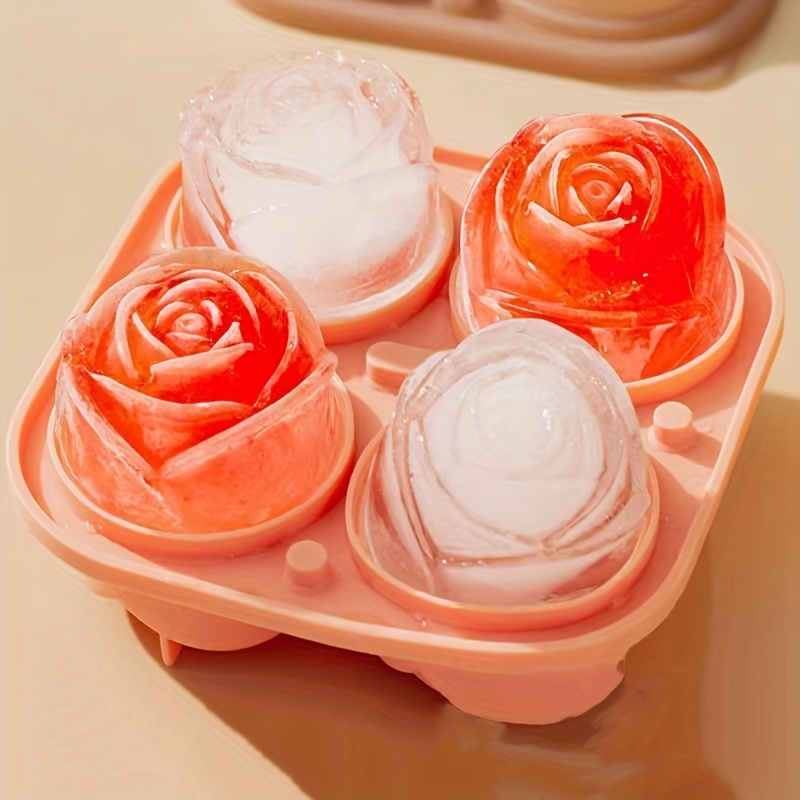 1pc Silicone 4 trous Rose fleur bac à glaçons moule boule de glace