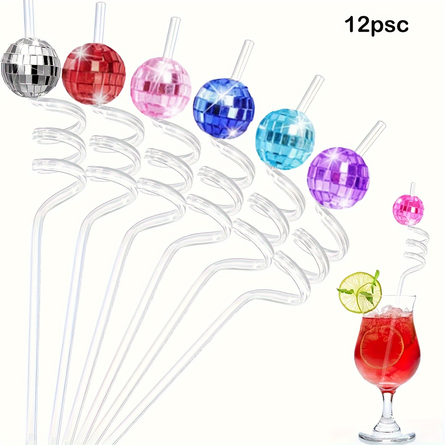 36 PCS Disco Ball Straws, Glitter Mirror Disco Ball Straw,Mini Disco Straw  Decor Disco Reusable Plastic Straws for 70s Disco Party Dance Holiday