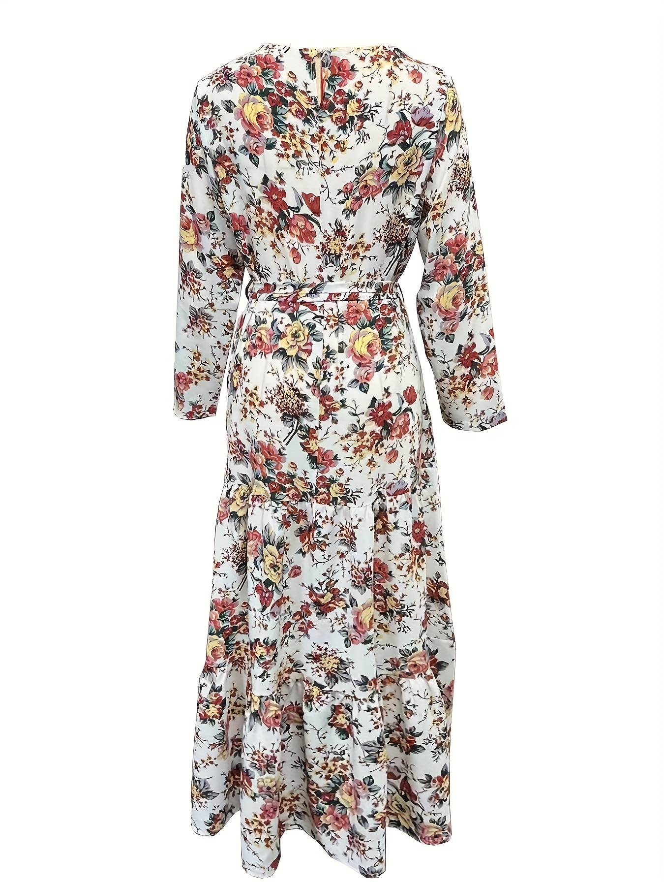 Ramadan Floral Print Crew Neck Burqas Elegant Long Sleeve - Temu