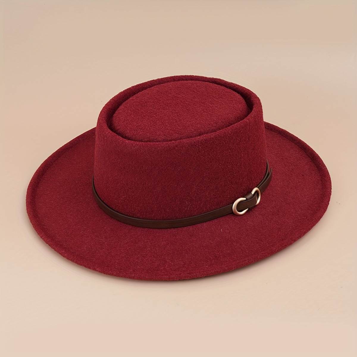 Buckle Flat Top Hat Wide Brim Sunshade Woolen Jazz Hat